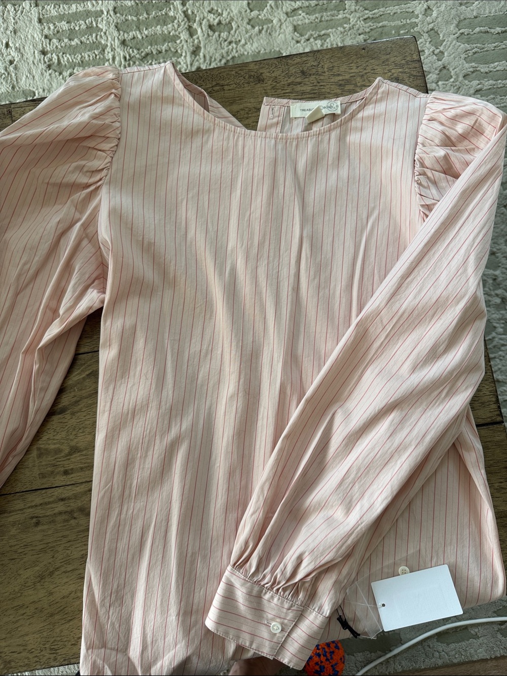 Treasure & Bond Light Pink Pinstripe Puff-Sleeve Blouse